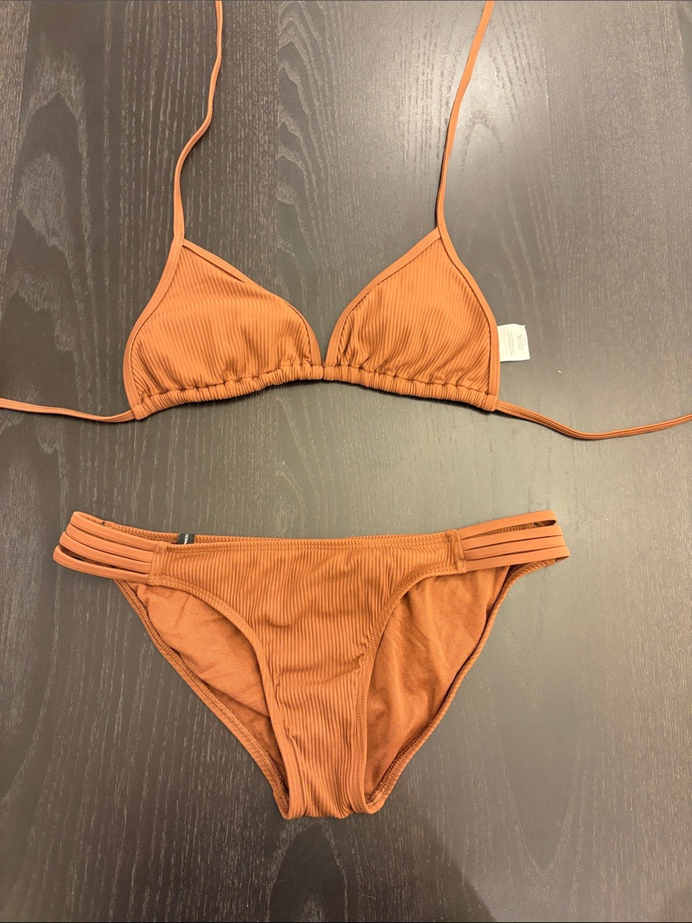 Women’s Ribbed Triangle Bikini Set in Brown